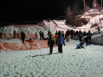 Snow tubing in the evening